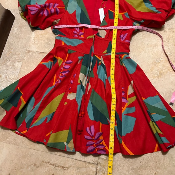 House of Harlow 1960 Linen Blend Red Floral Puff Sleeves Dress,  Size 6 - Picture 13 of 16